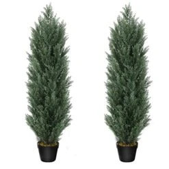 Binnny Flower 4ft Topiary Trees Artificial Outdoor 2 Pack Cedar Pine Faux Bushes And Shrubs Fake Potted Plants UV Rated 4 Feet For Front Porch Home Indoor Decor