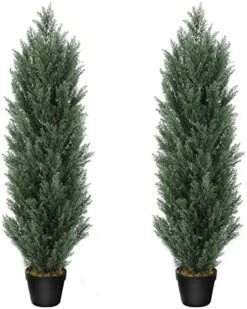 Binnny Flower 4ft Topiary Trees Artificial Outdoor 2 Pack Cedar Pine Faux Bushes And Shrubs Fake Potted Plants UV Rated 4 Feet For Front Porch Home Indoor Decor -Artificial Trees Store 51sCkagaHOL. AC