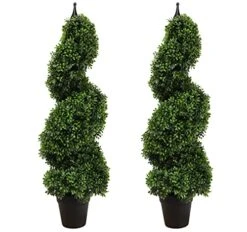 Momoplant Artificial Boxwood Spiral Topiary Tree 3ft (2 Pieces) Faux Topiary Tree Outdoor Faux Potted Tree，35 Inch Feaux Topiaries Trees