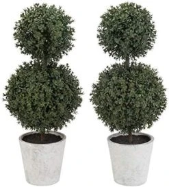 MyGift 14.7 Inch Green Artificial Boxwood Topiary Trees - Decorative Faux Indoor Plants In Gray Paper Pulp Planter Pots -Artificial Trees Store 51sR541TnuL. AC