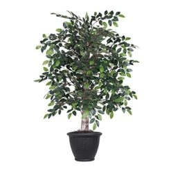 Vickerman 4' Artificial Mini Ficus Bush, Gray Plastic Container.