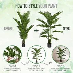 Palm Tree, Artificial Trees, Areca Palms, 5 Feet, 2 Pack, 36”-40”W X 54”-58”H, Green, Plastic, Fake Plants, Faux Houseplant, Outside Tree, Tall W/ 17 Trunks, For Home Decor, Indoor, Outdoor, Office -Artificial Trees Store 51shVKyjtAL