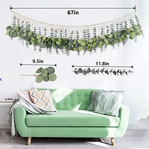 HYUZO Hanging Eucalyptus Boho Wall Decor Large Bedroom Eucalyptus Garland Artificial Eucalyptus Greenery Farmhouse Rustic Wall Hanging Fake Plants Leaves 5.6 Feet For Bathroom Living Room Decorations 5 HYUZO Hanging Eucalyptus Boho Wall Decor Large Bedroom Eucalyptus Garland Artificial Eucalyptus Greenery Farmhouse Rustic Wall Hanging Fake Plants Leaves 5.6 Feet For Bathroom Living Room Decorations - Image 3