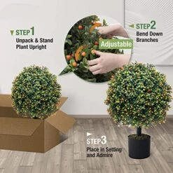 QAOUIEP Set Of 2 -Pre-Potted Artificial Potted Shrubs UV Resistant,24" Artificial Boxwood Topiary Ball Tree,for Indoor And Outdoor Home Garden -Artificial Trees Store 51tKUN1xm5L