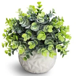 Hopewood Fake Plants Indoor Small Artificial Eucalyptus Plants In White Pots For Bedroom Home Decor Faux Plants Decor