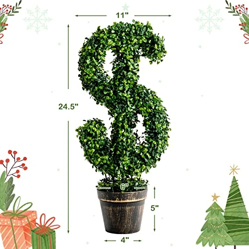 Goplus 24.5” Artificial Boxwood Topiary Tree, Set Of 2 Dollar-Shaped Fake Greenery Plant W/Cement-Filled Plastic Pot, Moss, Luxuriant Faux Potted Plant For Indoor Outdoor Home Office 8 Goplus 24.5” Artificial Boxwood Topiary Tree, Set Of 2 Dollar-Shaped Fake Greenery Plant W/Cement-Filled Plastic Pot, Moss, Luxuriant Faux Potted Plant For Indoor Outdoor Home Office - Image 6