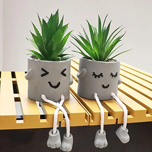 MAKHOT 4 PCS Creative Artificial Succulent Plants With Pots, Faux Succulents Cute Hanging Leg Potted Cubicle Accessories Decor, Mini Potted Fake Plant For Ideal Gift, Small Plants For Shelf Decor 6 MAKHOT 4 PCS Creative Artificial Succulent Plants With Pots, Faux Succulents Cute Hanging Leg Potted Cubicle Accessories Decor, Mini Potted Fake Plant For Ideal Gift, Small Plants For Shelf Decor - Image 4