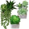 Set Of 3 Small Potted Succulents Plants Arrangement Decoration Assorted Green Fake Succulents Aloe In Rusitc Wooden Pots For Home Living Room Bathroom Table Windowsill Shelf Office Desk Indoor Decor -Artificial Trees Store 51u153yJ0nL