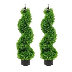 Armada Boxwood Topiary Trees Faux Spiral Artificial Feaux Plants Green Fakes Toparies Tree Indoor Outdoor Decor Plant With Plastic Pot Set Of 2 (35 Inch)
