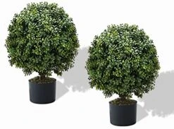 24''T Artificial Trees For Outdoors Set Of 2, Outdoor Artificial Boxwood Ball Topiary Bushes Potted Plants,Home Decor Artificial Topiariy Trees For Front Porch