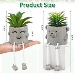 Natheeph 2 Pcs Succulents Plants Artificial Fake Plant Faux Succulents Hanging Leg With Cement Potted For Home Office Desk Bedroom Bookshelf Greenery Decoration (Smile & Bear) -Artificial Trees Store 51uvUv2nM0L