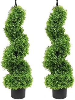 Two 43.3 Inch/3.6 Ft Artificial Topiary Trees Boxwood Topiary Spiral Trees Green Potted Tree Artificial Topiaries Trees -Artificial Trees Store 51vOKsISxFS. AC