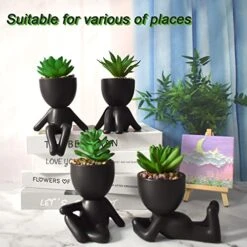 4 PCS Fake Succulent With Ceramic Artificial Succulent Planter Pot For Home Decor, Cute Human Shaped Mini Pots For Office Desk Bathroom Decorations (Matte Black) 15 4 PCS Fake Succulent With Ceramic Artificial Succulent Planter Pot For Home Decor, Cute Human Shaped Mini Pots For Office Desk Bathroom Decorations (Matte Black) -Artificial Trees Store 51w4qnZnOiL