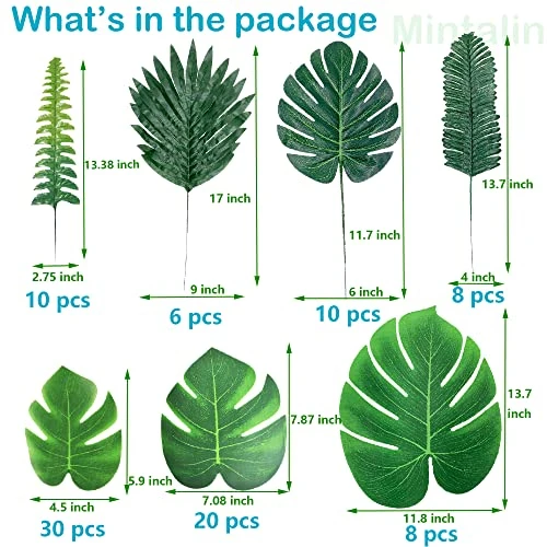 92pcs Palm Leaves Artificial Plant Kit Fake Leaves Jungle Party Decorations Monstera Deliciosa Faux Palm Fronds Tropical Plants Greenery Hawaiian Luau Party Supplies Wedding Decor Beach Theme 4 92pcs Palm Leaves Artificial Plant Kit Fake Leaves Jungle Party Decorations Monstera Deliciosa Faux Palm Fronds Tropical Plants Greenery Hawaiian Luau Party Supplies Wedding Decor Beach Theme - Image 2