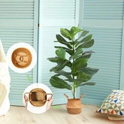 MOSADE Artificial Fiddle Leaf Fig Tree 37" Fake Potted Ficus Lyrata Plant With Handmade Seagrass Basket, Perfect Faux Plants Home Décor For Indoor Outdoor Office Porch Balcony Bedroom Bathroom Gift -Artificial Trees Store 51wAEOCImcL
