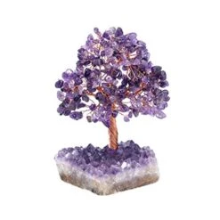 Jovivi Natural Amethyst Healing Crystal Money Tree On Amethyst Cluster Geode Druzy Base Feng Shui Crystals For Home Office Desk Decorations, Wealth, Good Luck