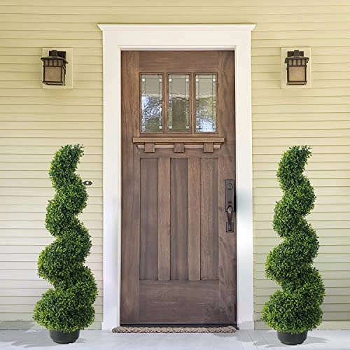 35 Inch Artificial Boxwood Topiary Tree Spiral Plants Fake Faux Artificial Topiary Trees Plant Decor In Plastic Pot Green Indoor Or Outdoor For Garden Gate Office Home Decoration Gifts, Set Of 2 8 35 Inch Artificial Boxwood Topiary Tree Spiral Plants Fake Faux Artificial Topiary Trees Plant Decor In Plastic Pot Green Indoor Or Outdoor For Garden Gate Office Home Decoration Gifts, Set Of 2 - Image 6