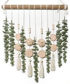Boho Wall Decor Artificial Eucalyptus Wall Hanging Bathroom Decor Fake Eucalyptus Plants Greenery Leaves With Wooden Bead Garland On Stick Rustic Farmhouse Home Decorations For Bedroom Nursery Kitchen -Artificial Trees Store 51wgw9JSOL. AC