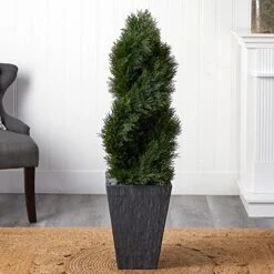 Nearly Natural 5703 Cypress Double Spiral Topiary In Slate Planter, 4' , Green 11 Nearly Natural 5703 Cypress Double Spiral Topiary In Slate Planter, 4' , Green -Artificial Trees Store 51wjj490DoL