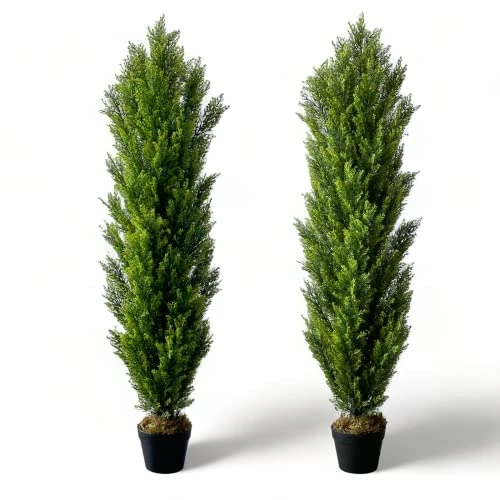 I.C.ELAINE 5 Foot Topiary Trees Artificial Outdoor 2 Pack Large Cedar Pine Fake Plants UV Rated 5ft Faux Topiary Bushes And Shrubs Set Of 2 For Home Indoor Front Porch Patio Decor 3 I.C.ELAINE 5 Foot Topiary Trees Artificial Outdoor 2 Pack Large Cedar Pine Fake Plants UV Rated 5ft Faux Topiary Bushes And Shrubs Set Of 2 For Home Indoor Front Porch Patio Decor
