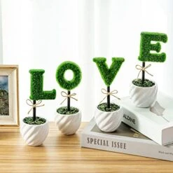 MyGift Set Of 4 Decorative Artificial Sculpted Topiary Hedge Planter With Lettering That Spell Love In White Ceramic Pots -Artificial Trees Store 51x9fVmVAjL