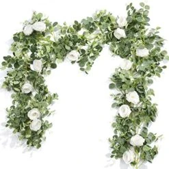 Der Rose 2 Pack 13Ft Artificial Eucalyptus Flower Garland With Fake Rose Flower Vine Seeded Eucalyptus Leaves Greenery Garland For Wedding Table Runner Backdrop Party Centerpiece Room Decor (White) 30 Der Rose 2 Pack 13Ft Artificial Eucalyptus Flower Garland With Fake Rose Flower Vine Seeded Eucalyptus Leaves Greenery Garland For Wedding Table Runner Backdrop Party Centerpiece Room Decor (White) -Artificial Trees Store 51xGn1CgFHL. AC 1