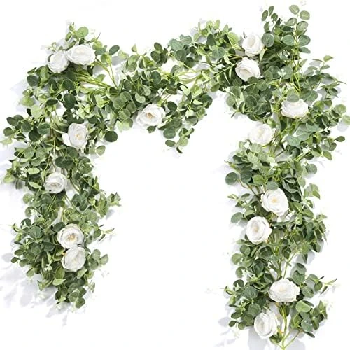 Der Rose 2 Pack 13Ft Artificial Eucalyptus Flower Garland With Fake Rose Flower Vine Seeded Eucalyptus Leaves Greenery Garland For Wedding Table Runner Backdrop Party Centerpiece Room Decor (White) 16 Der Rose 2 Pack 13Ft Artificial Eucalyptus Flower Garland With Fake Rose Flower Vine Seeded Eucalyptus Leaves Greenery Garland For Wedding Table Runner Backdrop Party Centerpiece Room Decor (White) - Image 14