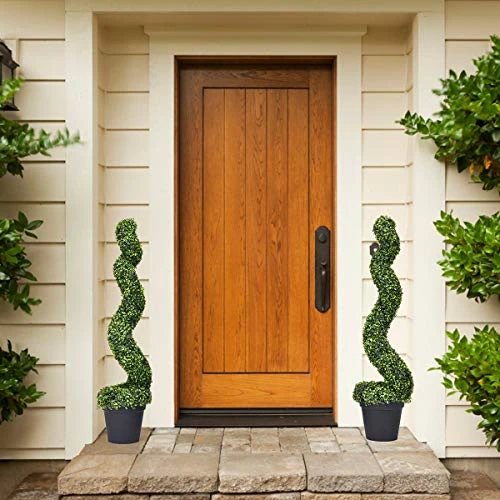 Goplus 4 Feet Spiral Boxwood Artificial Topiary Trees, Large Faux Plant With UV Resistant Realistic Leaves & Cement-Filled Pot, Tall Fake Plant For Indoor Outdoor Home Front Porch Decor 4 Goplus 4 Feet Spiral Boxwood Artificial Topiary Trees, Large Faux Plant With UV Resistant Realistic Leaves & Cement-Filled Pot, Tall Fake Plant For Indoor Outdoor Home Front Porch Decor - Image 2