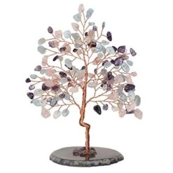 CrystalTears Crystal Gemstone Tree Amethyst Rose Quartz Aquamarine Crystal Money Tree Feng Shui Crystal Bonsai Tree For Good Luck Home Decoration 5.5"-6.3"