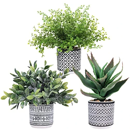 Set Of 3 Assorted Small Potted Plants Fake Eucalyptus Boxwood Plants Aloe Succulent Plant In Black And White Geometric Pots For Table Centerpiece Windowsill Shelf Indoor Outdoor Garden Greenery Decor 3 Set Of 3 Assorted Small Potted Plants Fake Eucalyptus Boxwood Plants Aloe Succulent Plant In Black And White Geometric Pots For Table Centerpiece Windowsill Shelf Indoor Outdoor Garden Greenery Decor