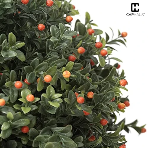 CAPHAUS Artificial Boxwood Topiary Ball Tree Set Of 2, Artificial UV Resistant Bushes, Faux Potted Tree, Plant In Pot W/Dried Moss, Fake Shrubs For Indoor, Front Porch, Outdoor, W/Orange Flower 6 CAPHAUS Artificial Boxwood Topiary Ball Tree Set Of 2, Artificial UV Resistant Bushes, Faux Potted Tree, Plant In Pot W/Dried Moss, Fake Shrubs For Indoor, Front Porch, Outdoor, W/Orange Flower - Image 4