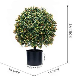 QAOUIEP Set Of 2 -Pre-Potted Artificial Potted Shrubs UV Resistant,24" Artificial Boxwood Topiary Ball Tree,for Indoor And Outdoor Home Garden -Artificial Trees Store 51zdCxmpzpL