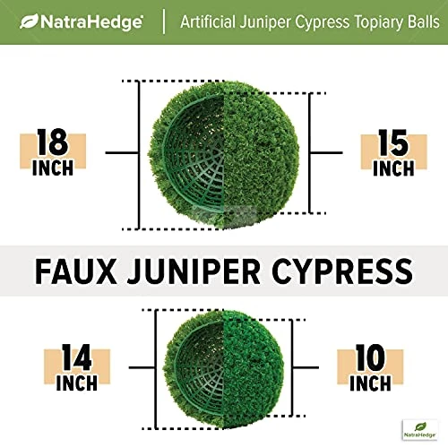 NatraHedge Artificial Topiary Ball Set - Faux Foliage Balls For Garden, Wedding, Home Décor, And Backyard (Juniper Cypress - 10" X 10" - 2 Pack) 7 NatraHedge Artificial Topiary Ball Set - Faux Foliage Balls For Garden, Wedding, Home Décor, And Backyard (Juniper Cypress - 10" X 10" - 2 Pack) - Image 5