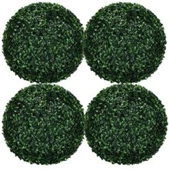 Yunlly 4 Pcs 14.2 Inch 3 Layers Outdoor Artificial Plant Topiary Ball UV Resistant Faux Boxwood Plants Outdoor Decorative Balls For Backyard, Balcony, Garden, Wedding And Home Decor