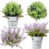 Supecaty 2 Pack Artificial Plants Fake Purple Lavender And Blueberry Plants In Metal Pots, Small Farmhouse Flowers For Indoor Outdoor Home Bathroom Kitchen Office Party Decoration