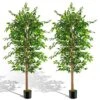 NeuType Artificial Ficus Tree 6FT, 2Packs Fake Ficus Tree Plant With Warm White LED String Lights, Tall Fake Plant Potted Faux Tree Indoor Home Office Decor Floor Plants For Living Room (71 In) -Artificial Trees Store 6128PhilszL