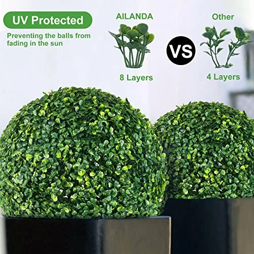 AILANDA 2 PCS 16 Inch Artificial Plant Topiary Ball For Outdoor UV Resistant Garden Spheres Decorative With 8 Layers Leaves Faux Boxwood Balls For Backyard, Balcony, Porch, Wedding And Home Décor 4 AILANDA 2 PCS 16 Inch Artificial Plant Topiary Ball For Outdoor UV Resistant Garden Spheres Decorative With 8 Layers Leaves Faux Boxwood Balls For Backyard, Balcony, Porch, Wedding And Home Décor - Image 2