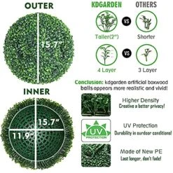 Kdgarden Artificial Plant Boxwood Topiary Balls 2PCS 15.7" UV Protected 4 Layers Faux Plants Decorative Balls For Outdoor Patio Garden Balcony Backyard And Indoor Home Wedding Decoration, Dark Green