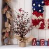 Red Berry & Star Table Tree For 4th Of July Artificial Tree & Flower For Centerpiece Featured Burlap Base Farmhouse Patriotic Table Top Decoration For Independence Day/ Veterans Day