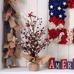 Red Berry & Star Table Tree For 4th Of July Artificial Tree & Flower For Centerpiece Featured Burlap Base Farmhouse Patriotic Table Top Decoration For Independence Day/ Veterans Day -Artificial Trees Store 61CSmkbmusL. AC
