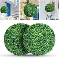ROTEBIENE 2 Packs 21.6-inch Artificial Plant Topiary Balls For Outdoor Decor, Garden Spheres Decorative, Faux Boxwood Balls Plants For The Front Door, Porch, Backyard, Patio And Wedding NEUERMOND