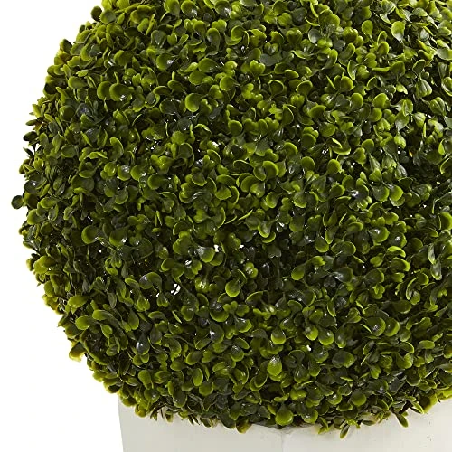 Nearly Natural 6404 Artificial Plant (Indoor/Outdoor) 28†Boxwood Topiary Ball In White Tower Planter, Green,15"Dx15"Wx28"H 5 Nearly Natural 6404 Artificial Plant (Indoor/Outdoor) 28†Boxwood Topiary Ball In White Tower Planter, Green,15"Dx15"Wx28"H - Image 3
