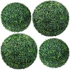 4 Pcs Artificial Plant Topiary Balls 2 Pcs 18.9 Inch And 2 Pcs 13.7 Inch Faux Boxwood Decorative Balls Round Greenery Spheres For Indoor Outdoor Backyard Balcony Garden Patios Wedding Home Decor