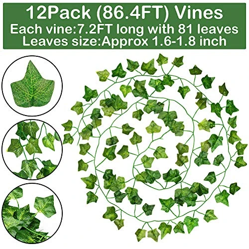 GPARK 84ft 12 Pack / 82 Inch, Artificial Ivy Garland Fake Leaf Plants Vine, Hanging Leaves Garlands For Wedding Party Garden Kitchen Outdoor Greenery Wall Decor Green 5 GPARK 84ft 12 Pack / 82 Inch, Artificial Ivy Garland Fake Leaf Plants Vine, Hanging Leaves Garlands For Wedding Party Garden Kitchen Outdoor Greenery Wall Decor Green - Image 3