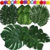 Moon Boat 120PCS Tropical Palm Leaves Plants Hibiscus Artificial-105Pcs 7 Kinds Green Fake Leaf+15pcs Flowers, Hawaiian/Luau/Safari Jungle Party Table Decorations -Artificial Trees Store 61J553RgQXL