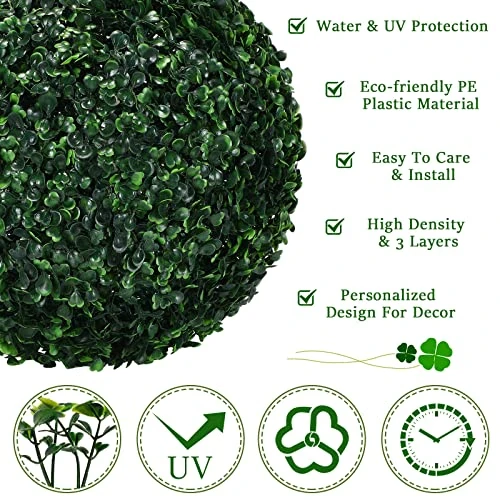 Yunlly 4 Pcs 14.2 Inch 3 Layers Outdoor Artificial Plant Topiary Ball UV Resistant Faux Boxwood Plants Outdoor Decorative Balls For Backyard, Balcony, Garden, Wedding And Home Decor 5 Yunlly 4 Pcs 14.2 Inch 3 Layers Outdoor Artificial Plant Topiary Ball UV Resistant Faux Boxwood Plants Outdoor Decorative Balls For Backyard, Balcony, Garden, Wedding And Home Decor - Image 3