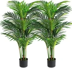 VIAGDO Artificial Areca Palm Tree 4ft Tall Fake Palm Tree Decor With 12 Trunks Faux Tropical Palm Silk Plant Potted Dypsis Lutescens Plants For Modern Home Office Floor Corner Decor Indoor, 2 Pack -Artificial Trees Store 61S5fBCcCrL. AC