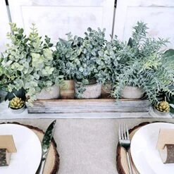 Set Of 3 Mini Potted Artificial Eucalyptus Plants Faux Rosemary Plant Assortment With Wood Planter Box For Indoor Office Desk Apartment Wedding Tabletop Greenery Decorations 8.7" Tall -Artificial Trees Store 61XQPOyUYwL