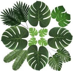 86Pcs 8Kinds Artificial Tropical Palm Leaves Jungle Safari Leaves Faux Plant Golden Leaves Decorations For Hawaiian Beach Birthday Luau Party Table Decorations -Artificial Trees Store 61fGJm8EjBL. AC