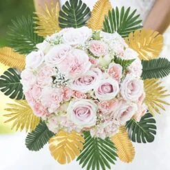 77 Pieces 9 Kinds Artificial Palm Leaves For Tropical Party Decorations Golden Tropical Leaves With Stems Jungle Leaves Decoration Hawaiian Party Beach Baby Shower Wedding Birthday Decorations -Artificial Trees Store 61flaRr5xPL